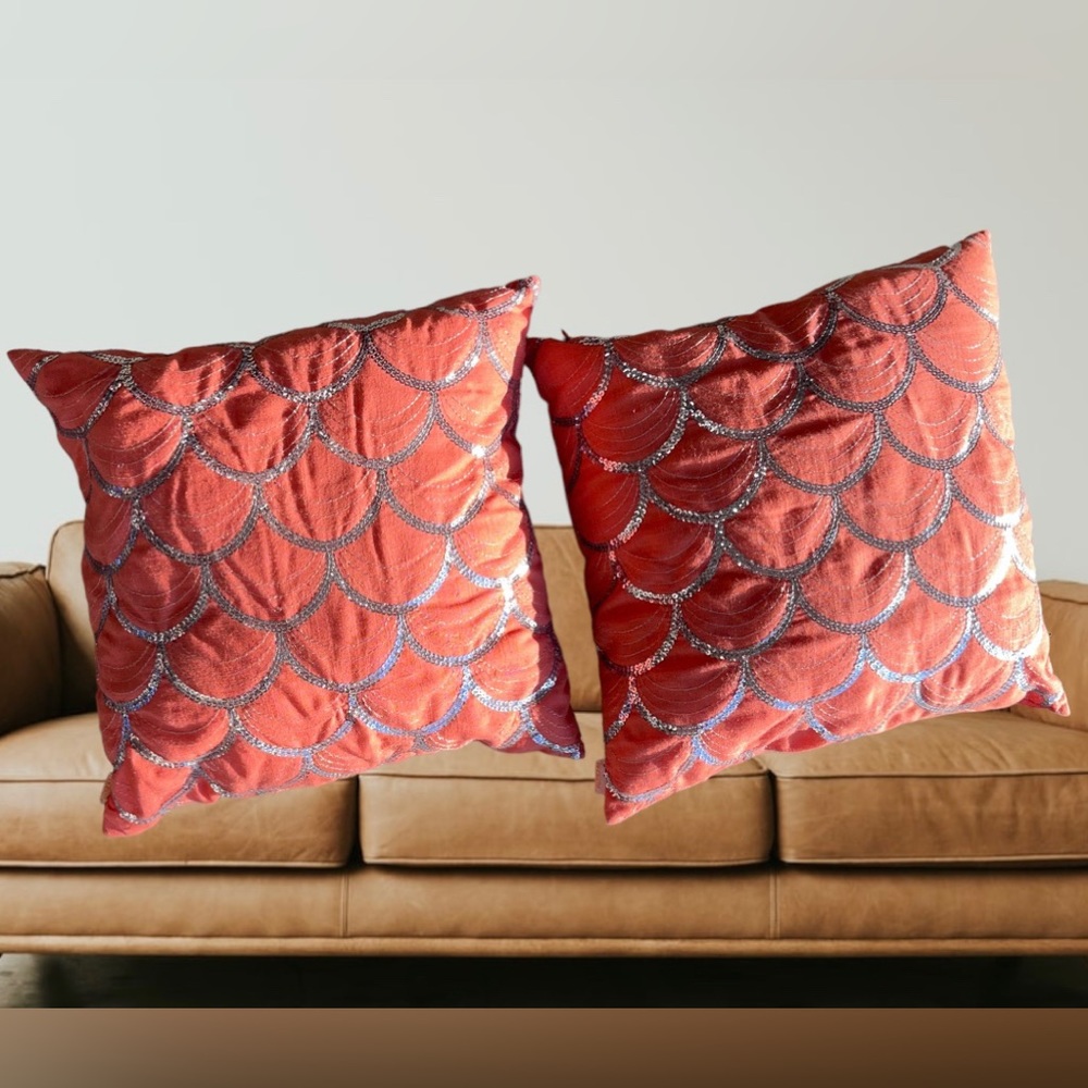 Mermaid sequined coral deco pillow